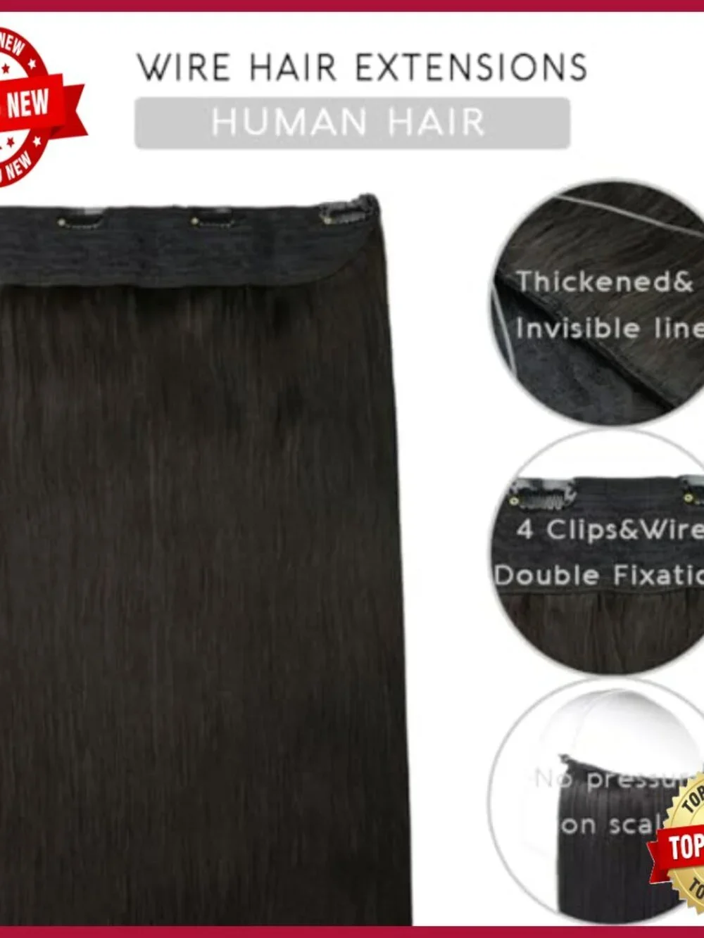 18 Inch Real Human Hair Extensions, Invisible Wire, 85g Volume